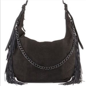 Ash Bo Python Embossed Fringe Hobo